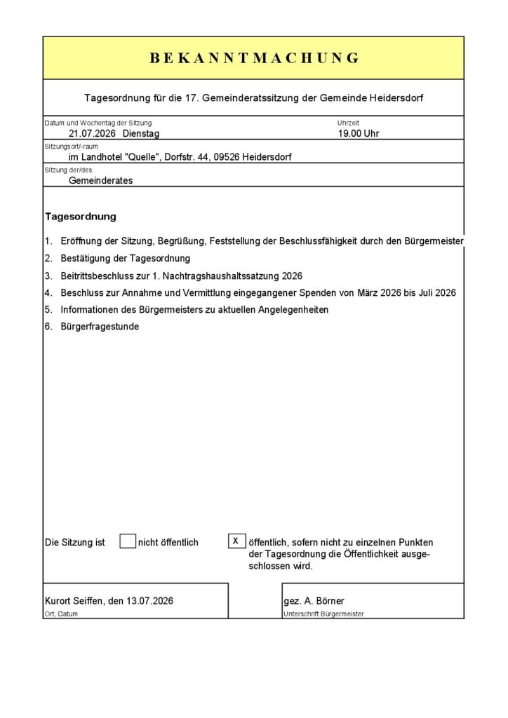 Gemeinderatssitzung mit Bürgerfragerunde - Einladung