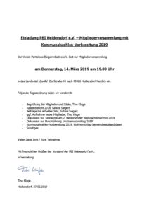 PBI Mitgliederversammlung mit Vorbereitung Kommunalwahlen 2019 @ Landhotel Quelle